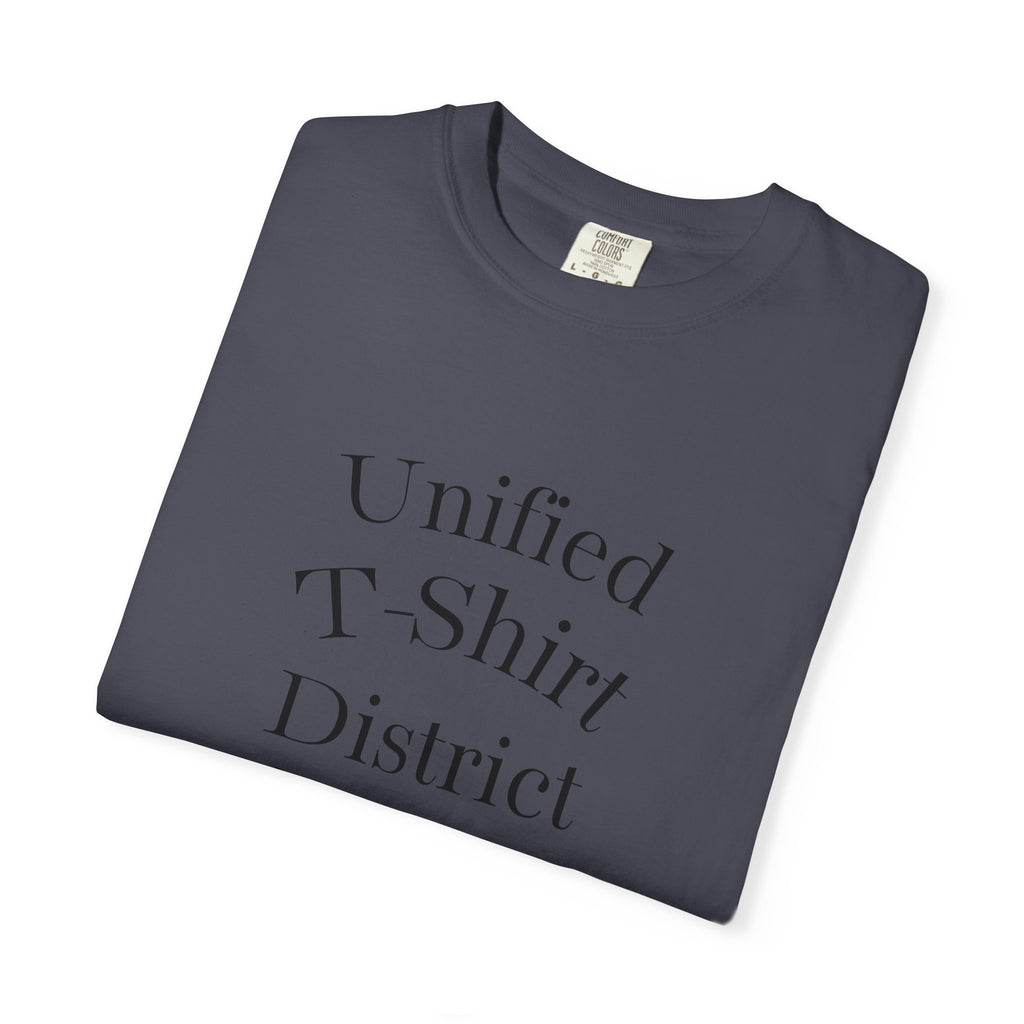 Unified T‑Shirt District graphic T-Shirt | minimal text logo, EST 2026 back print