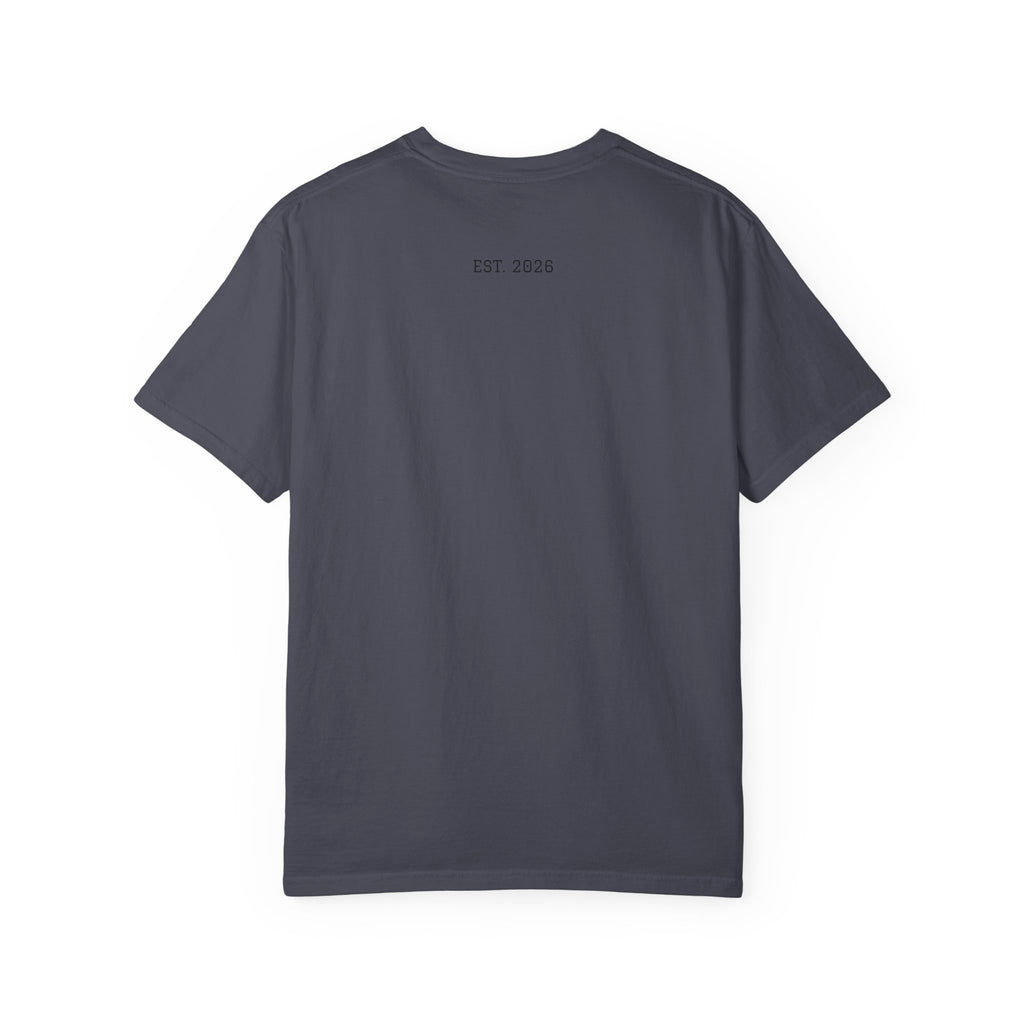 Unified T‑Shirt District graphic T-Shirt | minimal text logo, EST 2026 back print
