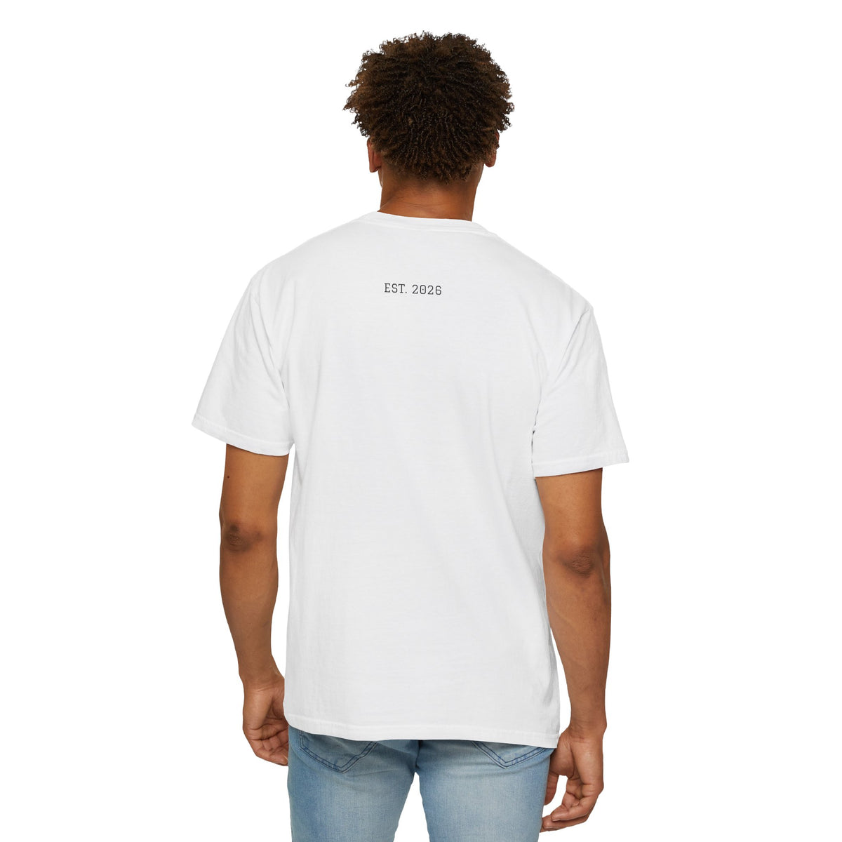 Unified T‑Shirt District graphic T-Shirt | minimal text logo, EST 2026 back print